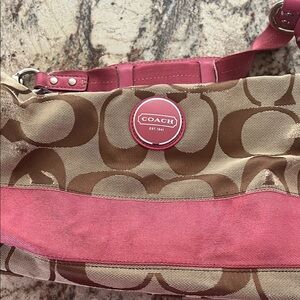 Coach Signature Pink and Tan Shoulder Bag